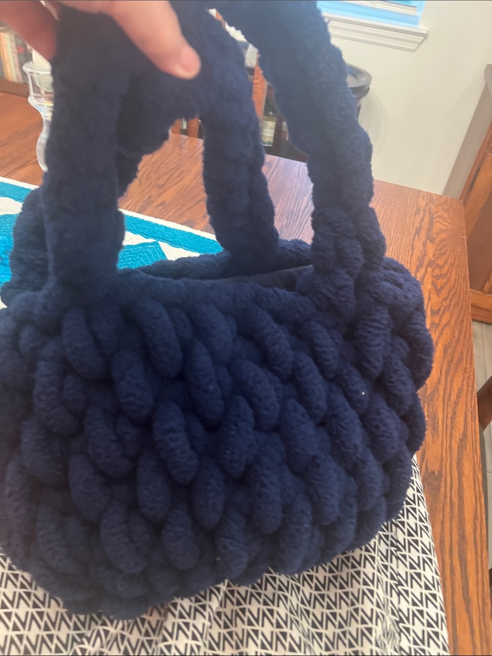 Handcrafted Navy Chunky Knit Tote Bag